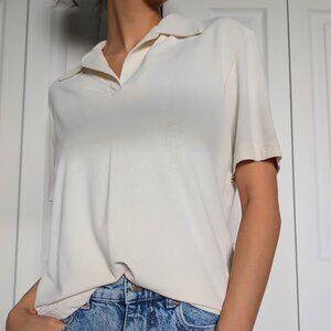 Cream V-Neck Polo Short Sleeve Shirt